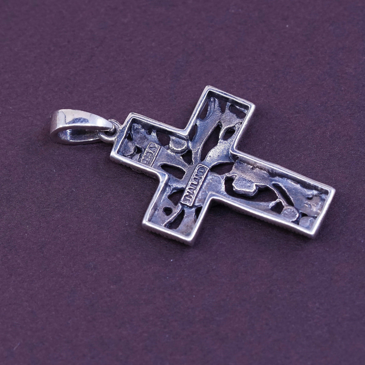 Sterling silver handmade pendant, 925 cross w/ marcasite details