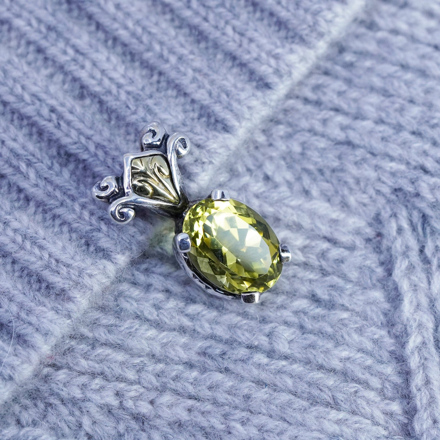 Ann King sterling silver orchid flower pendant 18K yellow gold bead obsidian