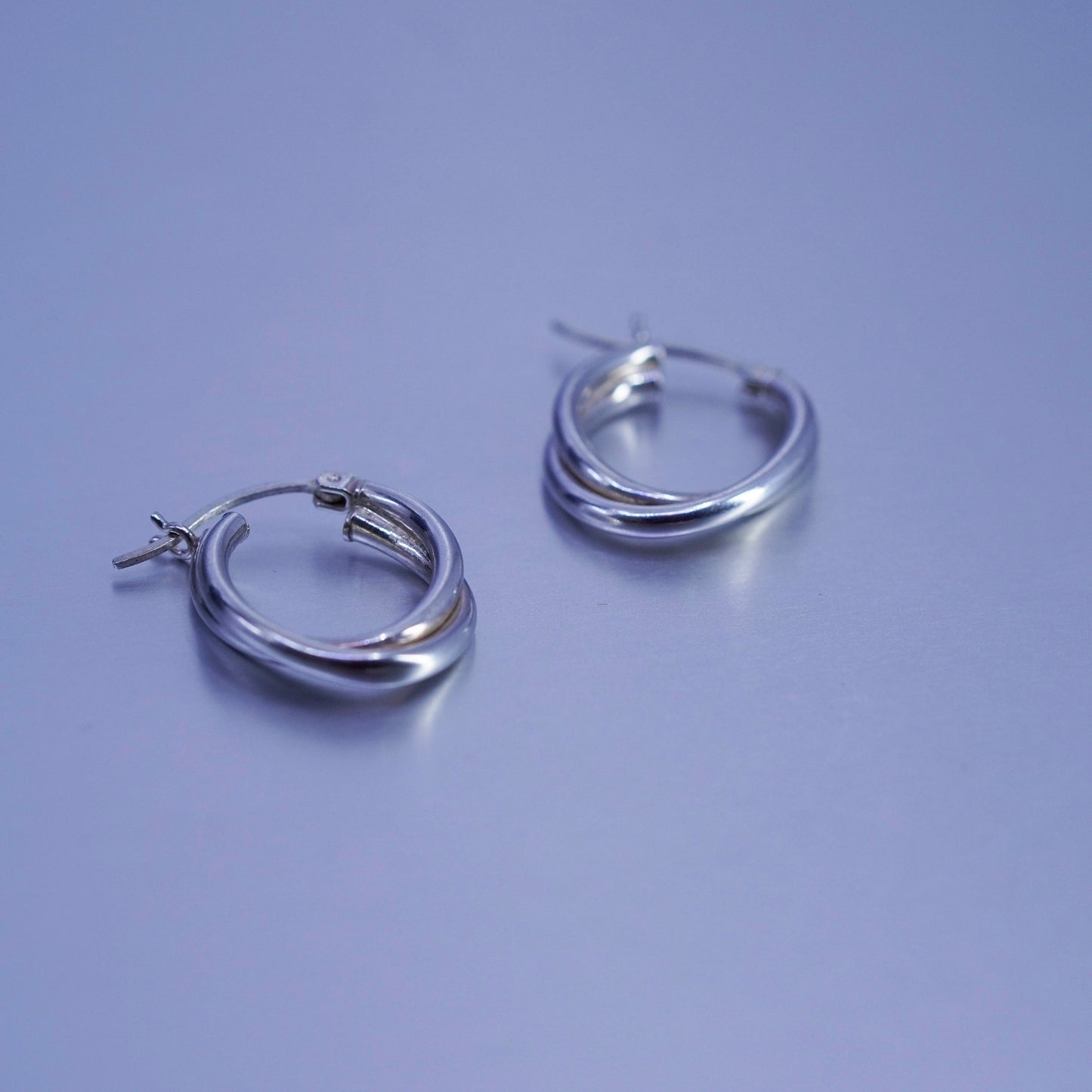 0.75”, vintage Sterling silver handmade earrings, 925 twisted hoops