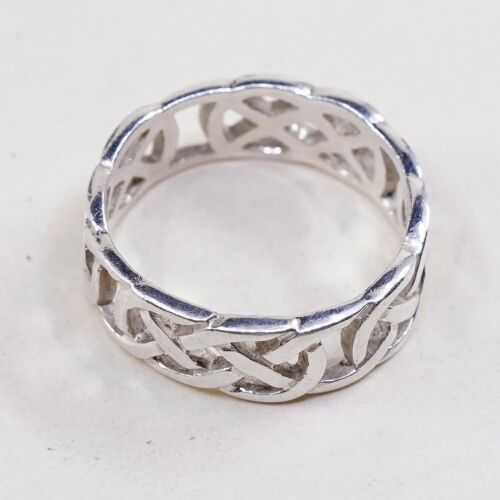 Size 7, Sterling solvar Silver Handmade Ring 925 Band W/ Filigree Woven Braid
