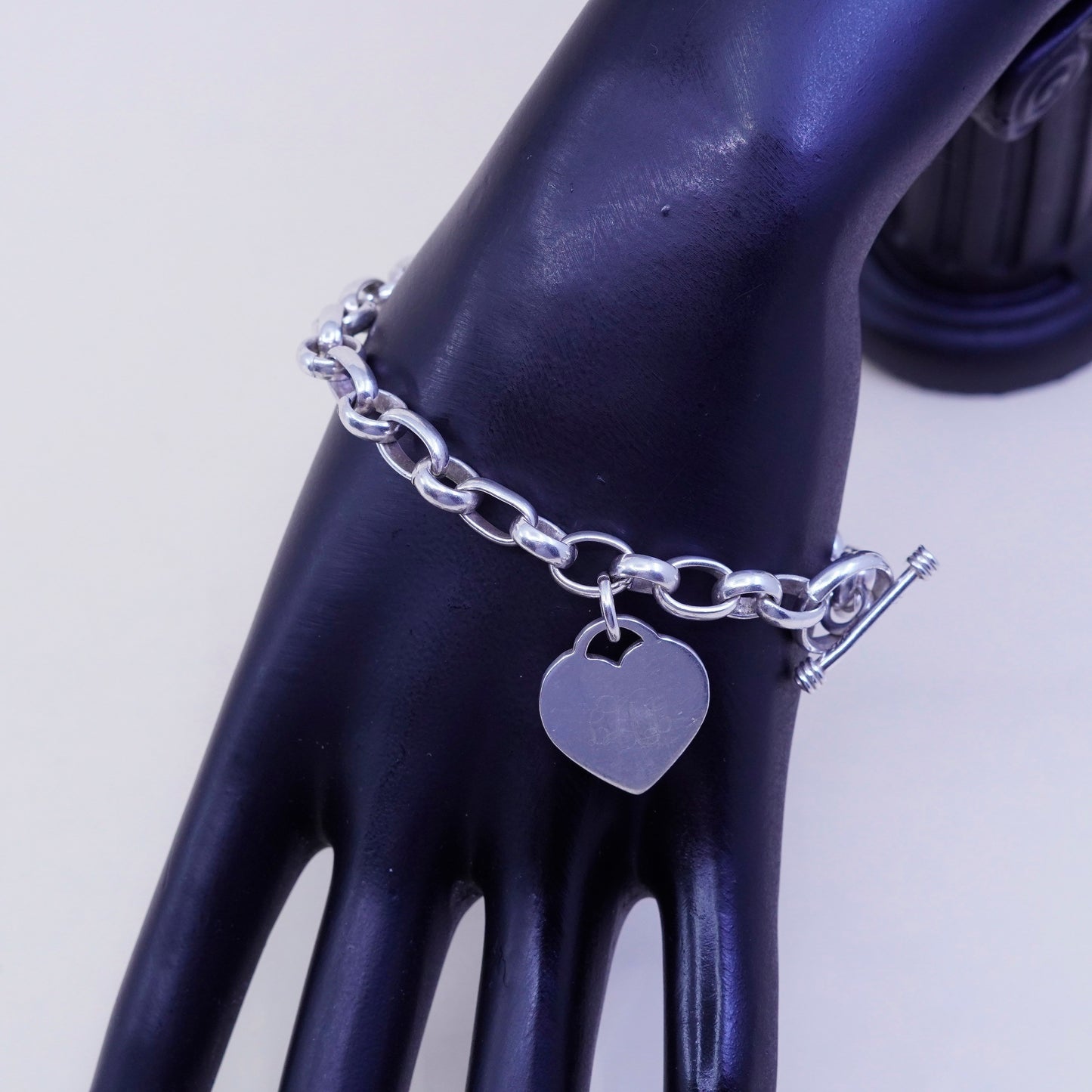 6.5”, sterling silver circle chain, 925 bracelet monogram initial “LVL” charm