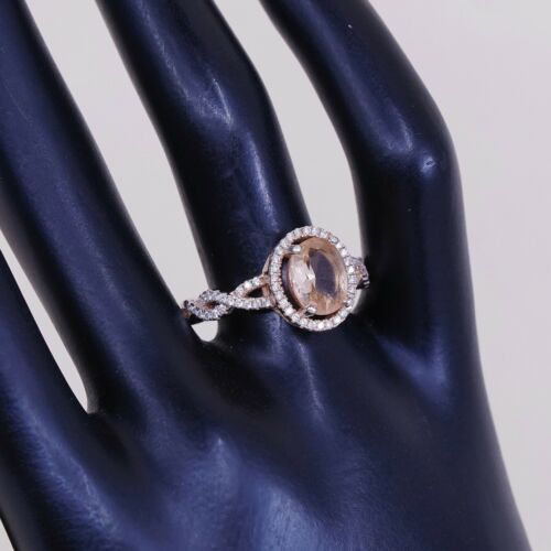 Sz 8.25, Vtg Vermeil Gold Sterling silver Statement ring, 925 W/ Citrine N Cz