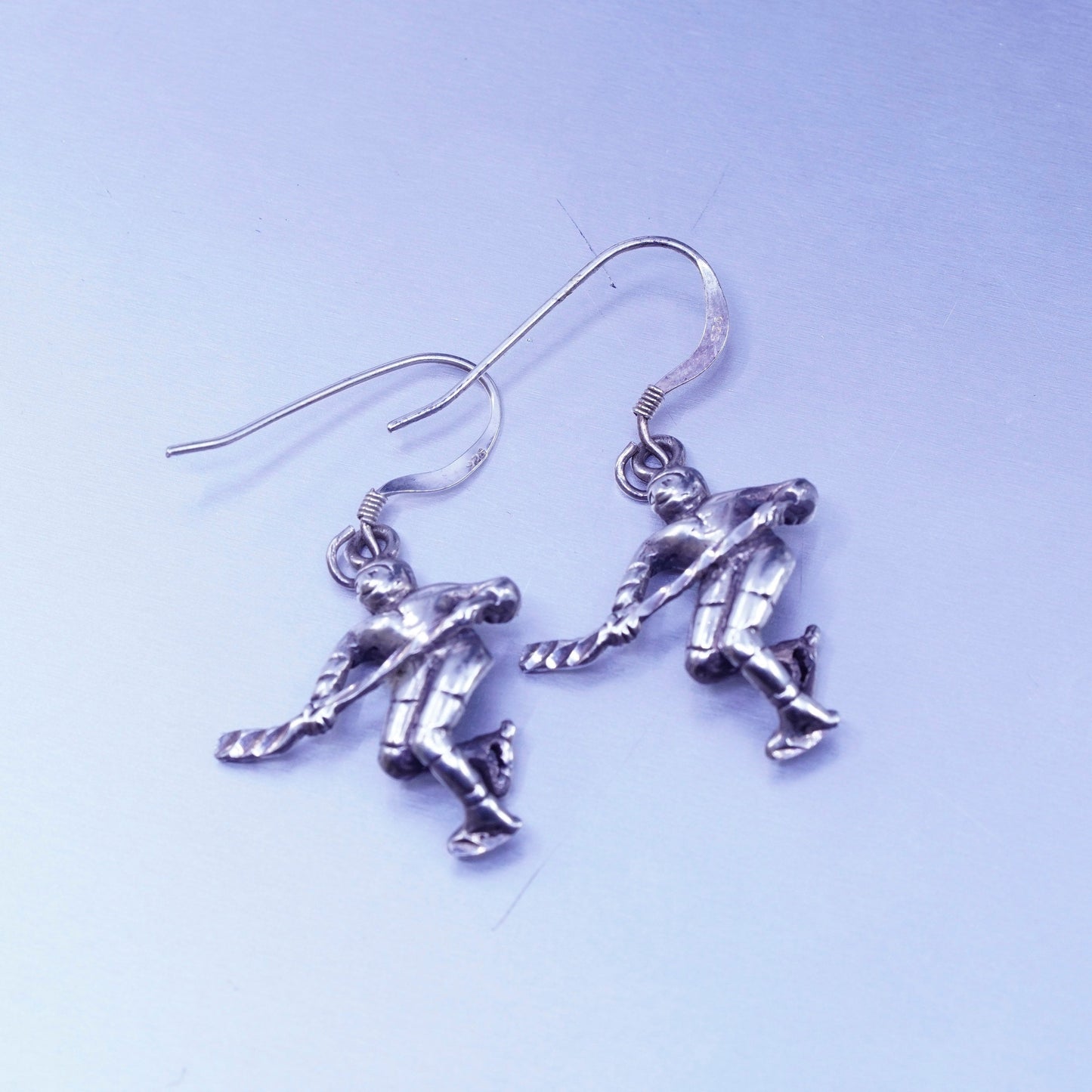 Vintage Sterling 925 silver handmade hockey player earrings