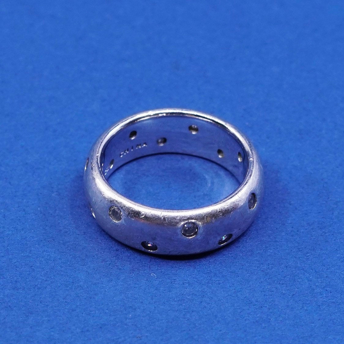 Size 7 vtg Sterling silver handmade ring, 925 band w/ cz 925 SW CZ China