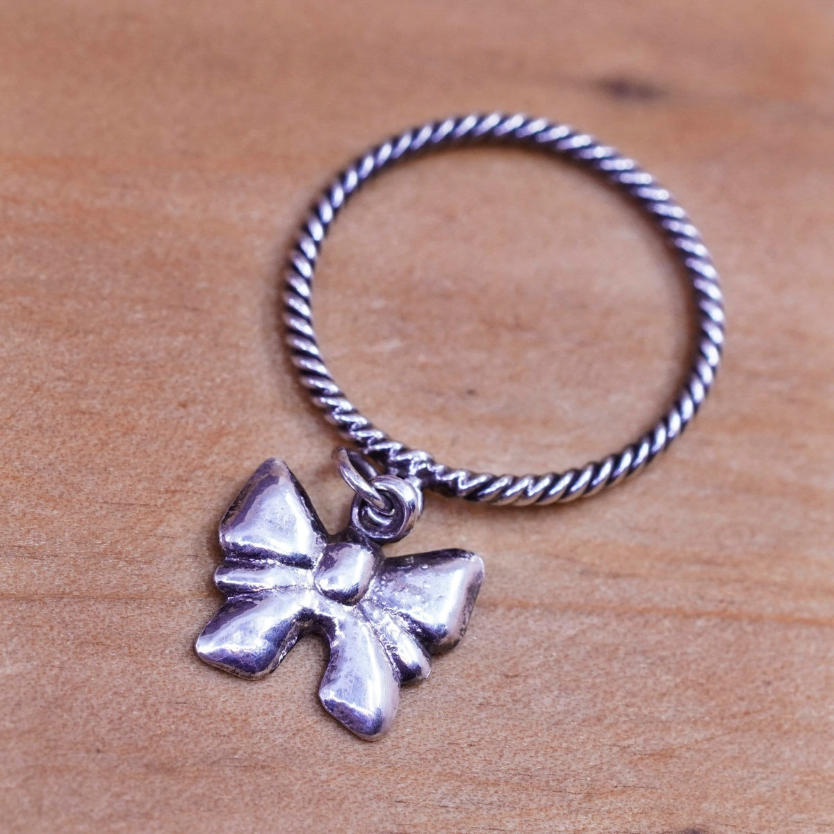 Size 3.5, vintage Sterling 925 silver handmade ring with butterfly charm