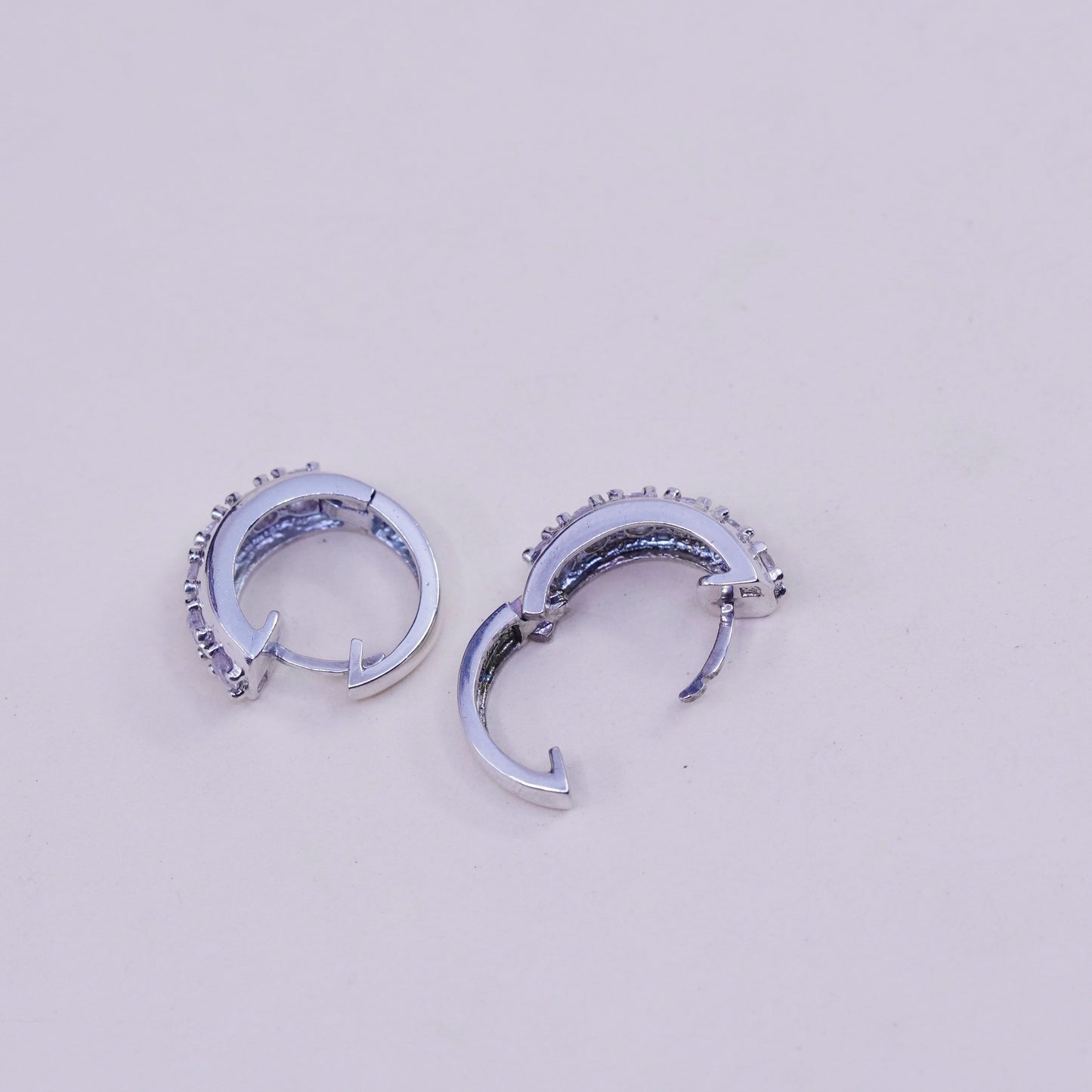 0.5”, Vintage sterling silver earrings, 925 hoops, huggie, with cz
