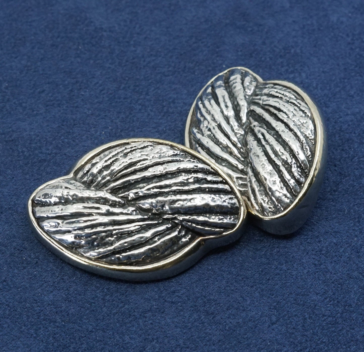 N. S. Bar-On 925 Large Clip On two tone Sterling 925 silver handmade earrings