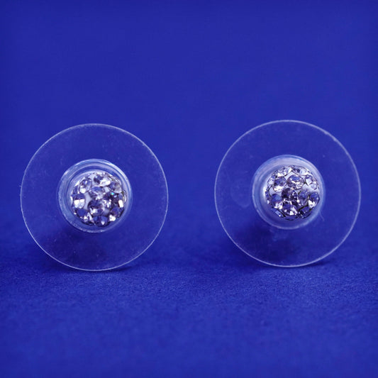 4mm, Vintage sterling silver handmade earrings, round 925 studs with cluster CZ