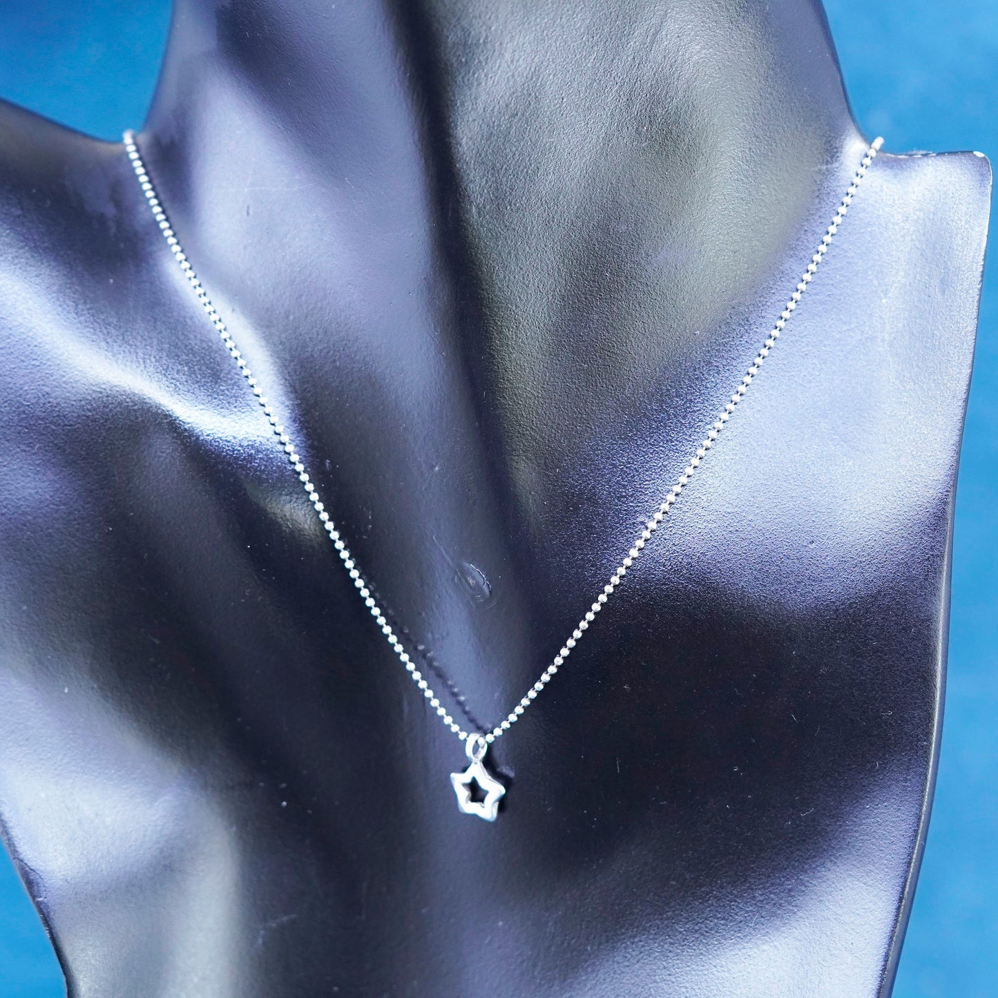 15”, Sterling silver handmade necklace, 925 beads chain with star charm pendant