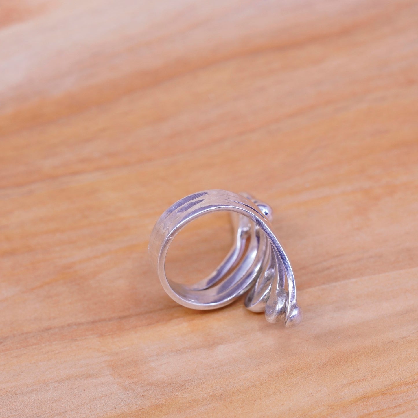 Size 8.5, mexico Taxco Sterling 925 silver handmade ring, 925 wrap band beads