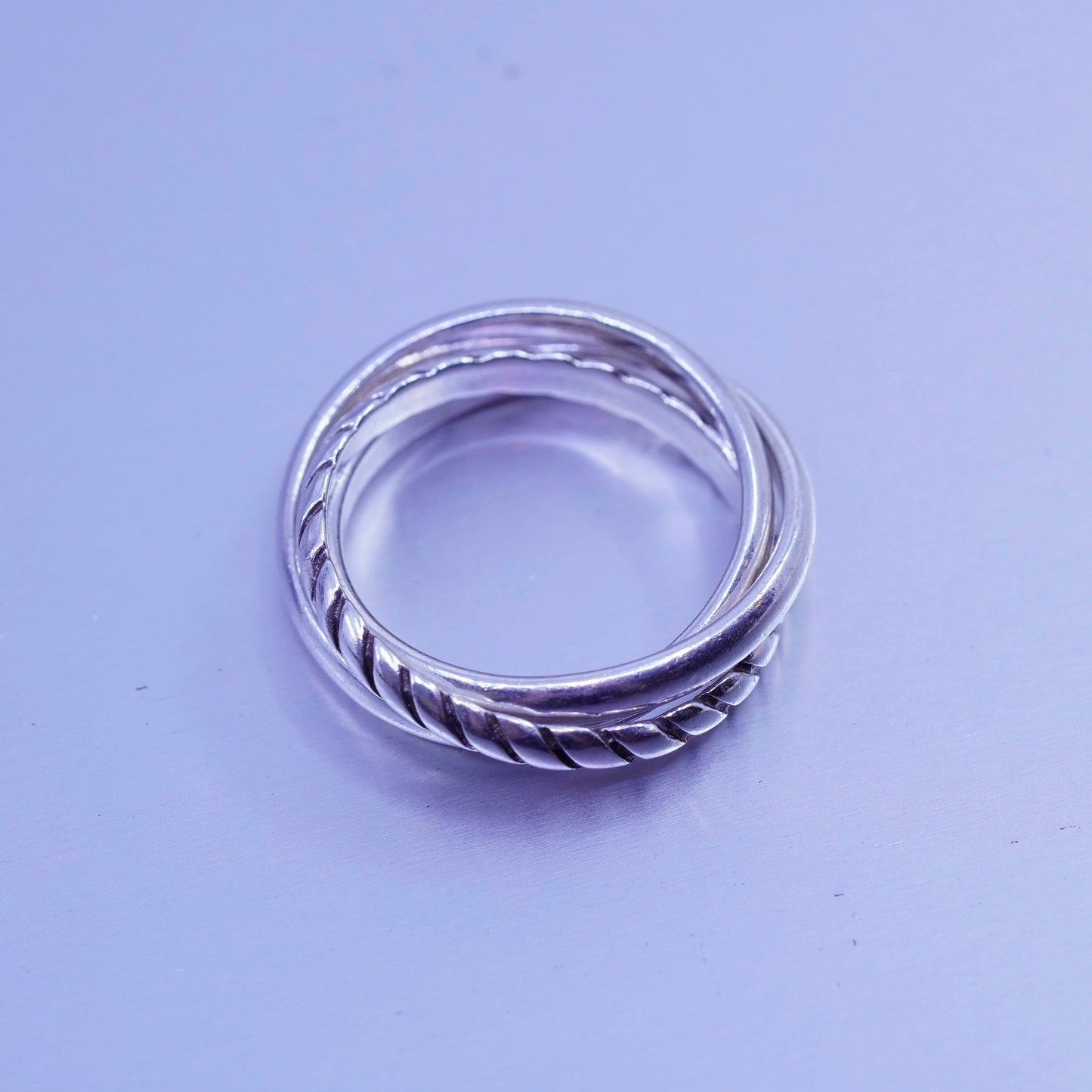 Size 6, vintage southwestern Sterling 925 silver entwined ring, multi band