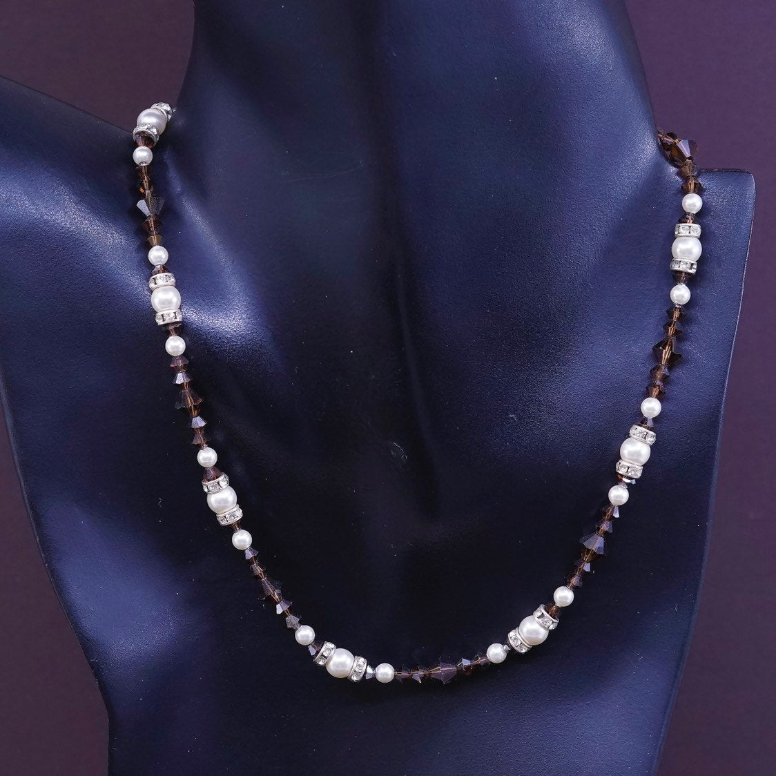 16", Sterling silver handmade necklace, 925 Heart clasp w/ pearl N garnet beads