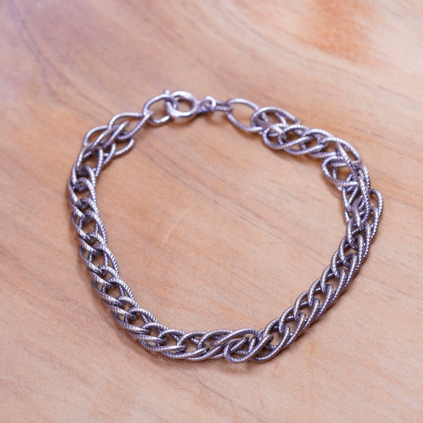 6.5”, vintage Sterling silver handmade double curb bracelet, 925 charm chain