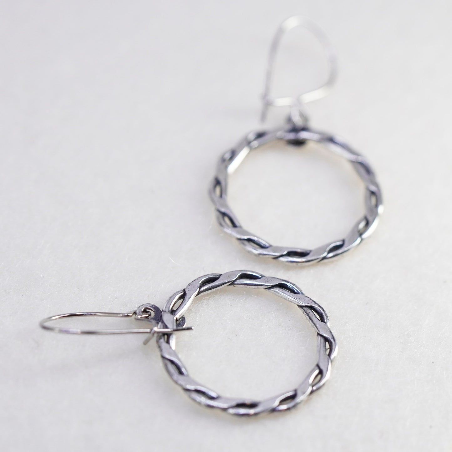 Vintage Sterling 925 silver handmade entwined circle earrings