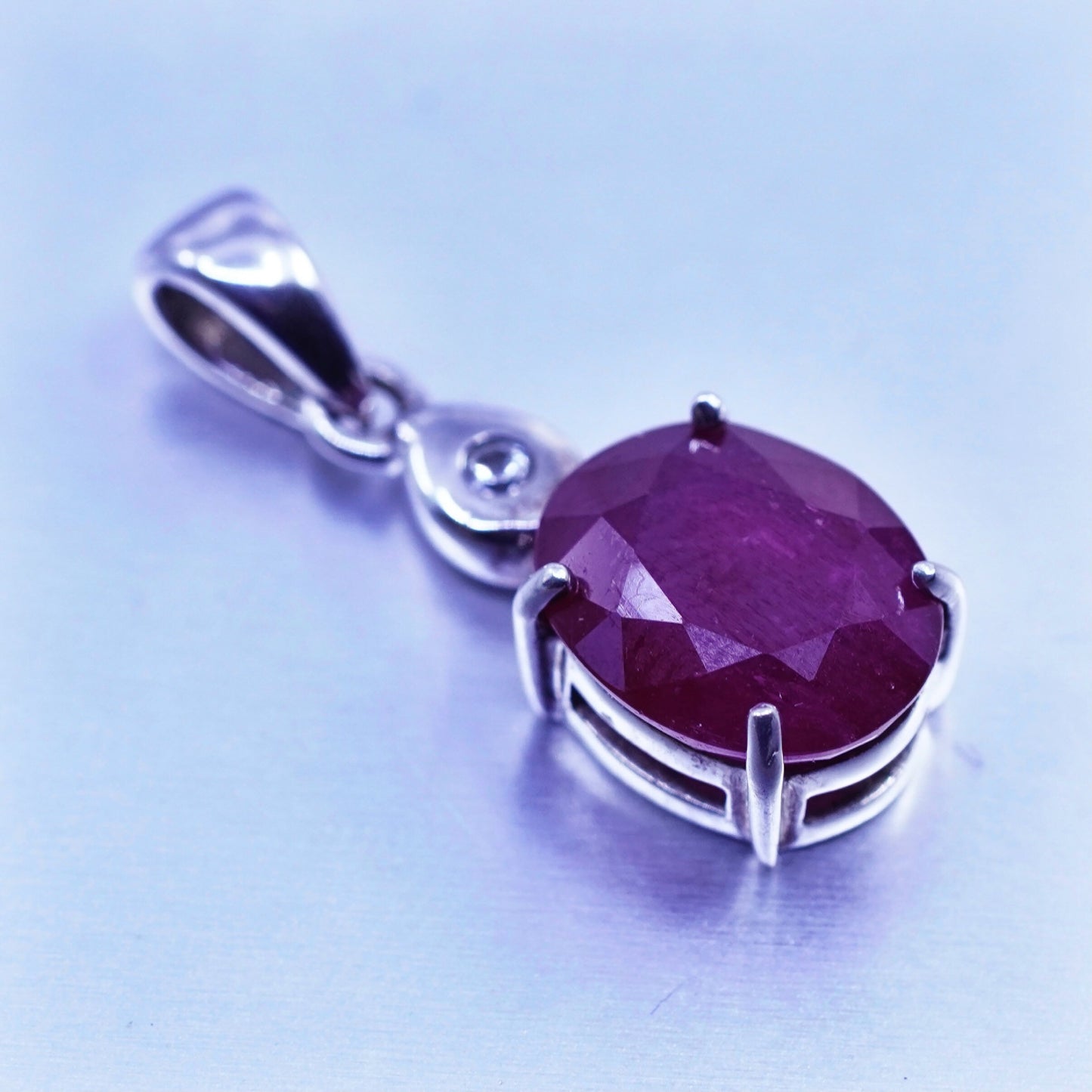 antique sterling 925 silver handmade pendant with oval ruby and cz