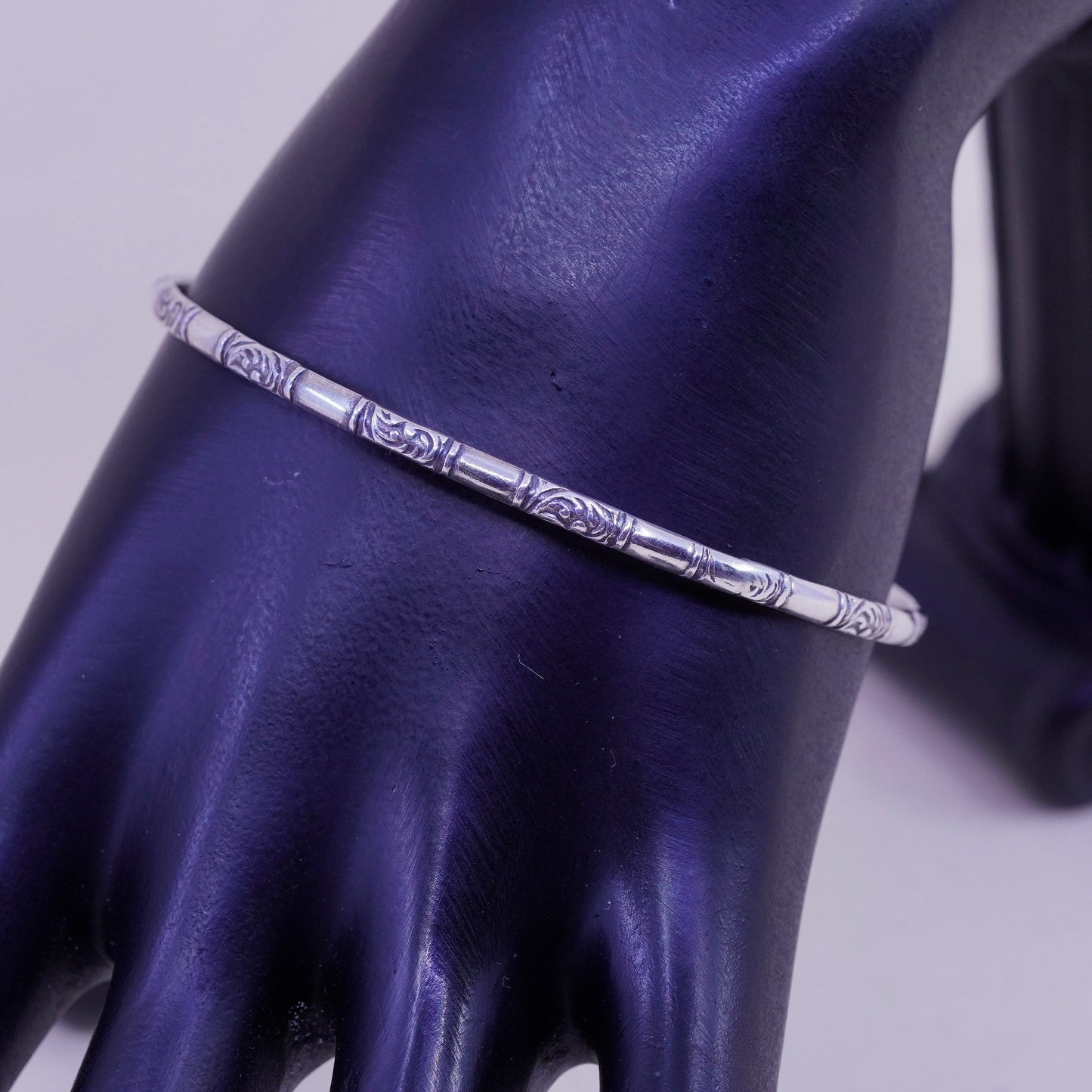 7.75”, Vintage sterling silver handmade 925 bracelet, textured bangle