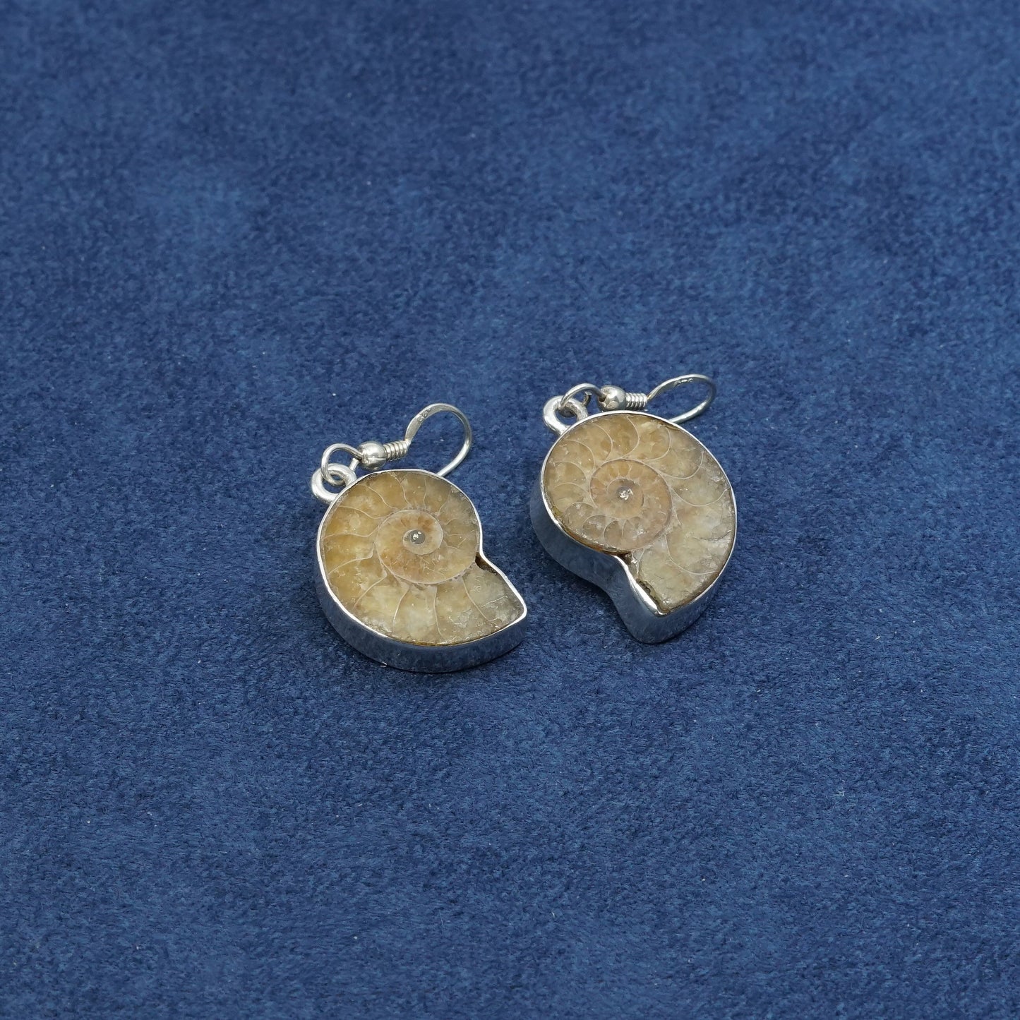 vtg SJ Sterling silver handmade earrings, 925 fossil shell drops