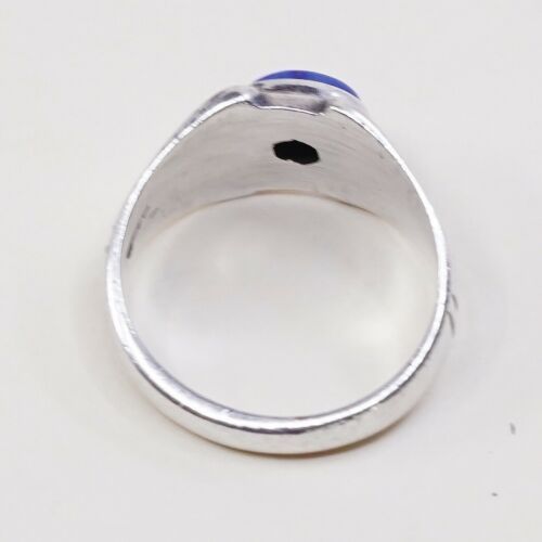 Sz 6.75, Vtg Sterling Silver Handmade Ring 925 Band W/ Blue Onyx inlay