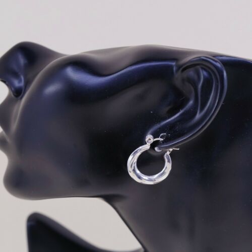 0.75”, Vtg Sterling Silver Hoops, Puffy 925 Twisted elegant earrings, Huggie