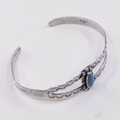 5.5”, Vtg Navajo Native American Handmade Turquoise Sterling 925 Cuff Bracelet