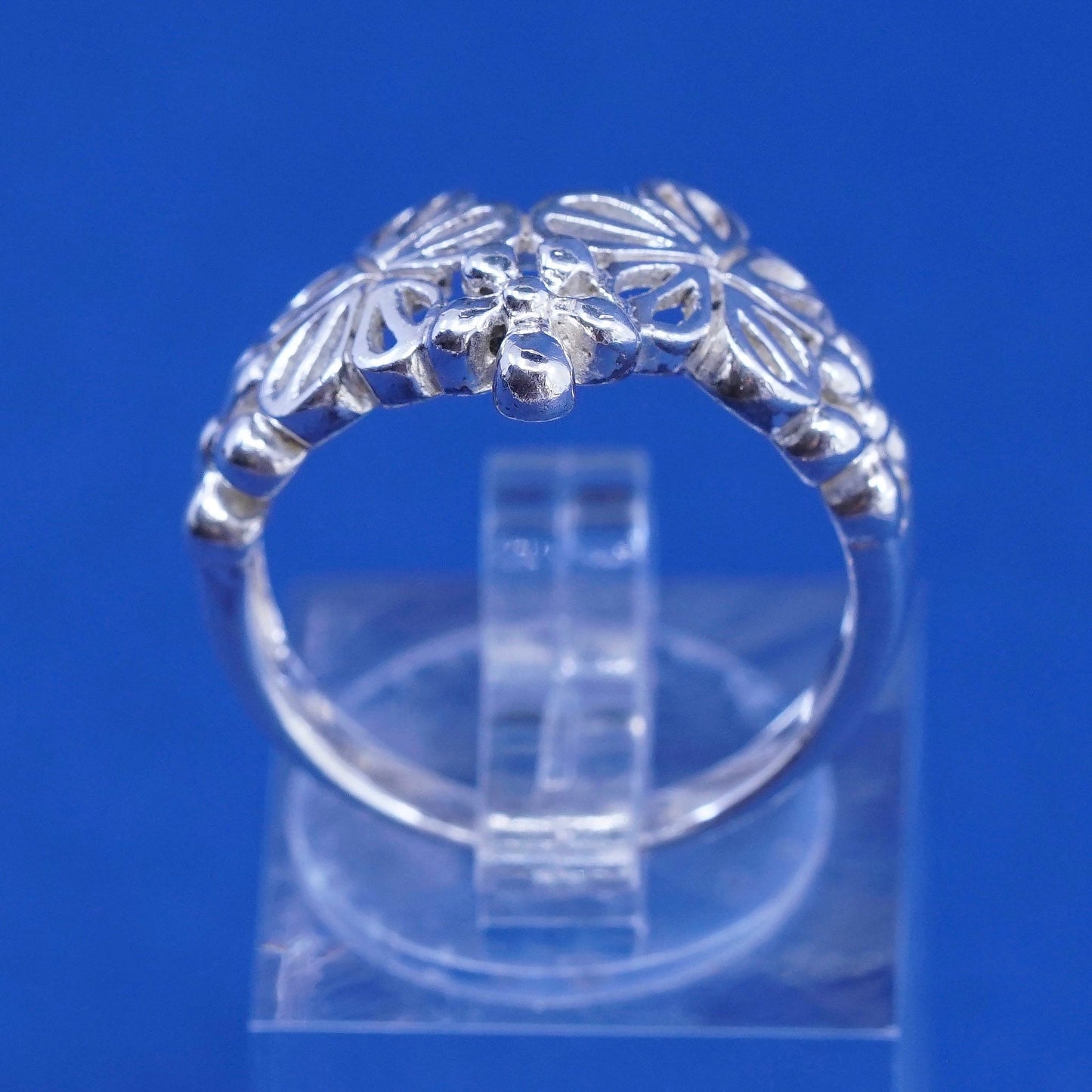 Size 7, vintage Sterling silver handmade ring, 925 filigree sunflower ring