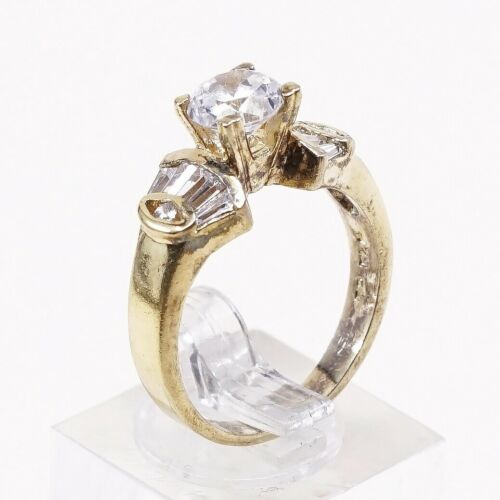 Sz 9, Gold Over Sterling Ring, 925 Engagement Ring W/ Crystal, Stamped 925