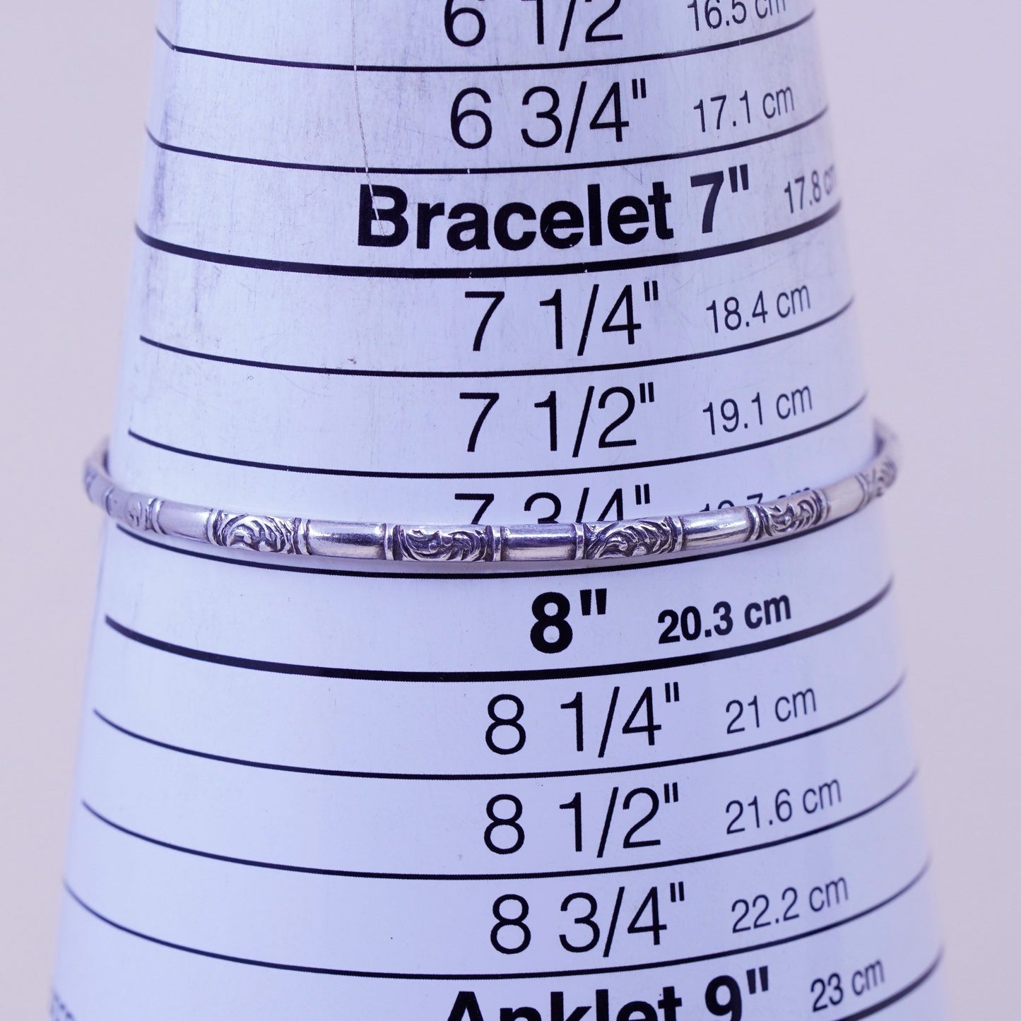 7.75”, Vintage sterling silver handmade 925 bracelet, textured bangle