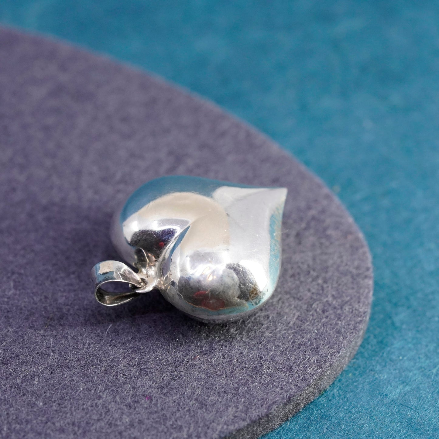 Vintage Sterling silver handmade pendant, puffy 925 heart