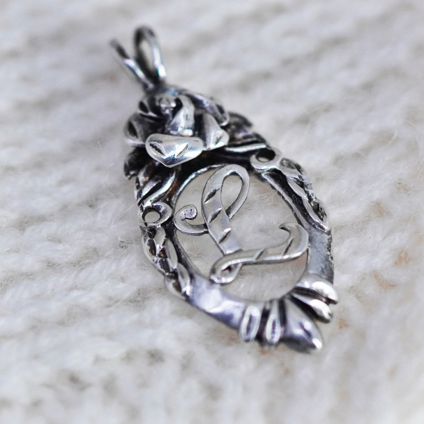 Vintage sterling silver handmade pendant, 925 tag charm w/ letter “L” engraved